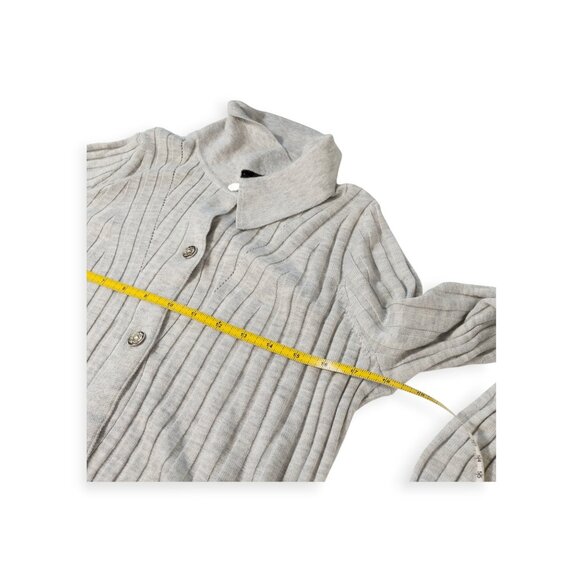 White House Black Market Ribbed Gray Button Up Cardigan Sweater SZ S Cozy - Picture 4 of 9